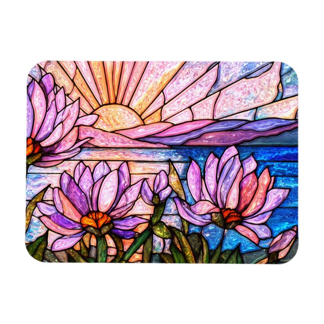 Lotusblomma Vattenlilja Rosa Lila Orange Solnedgån Magnet (Horisontell)