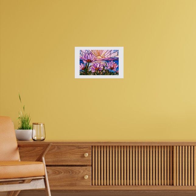 Lotusblomma Vattenlilja Rosa Lila Orange Solnedgån Poster (Vardagsrum 2)