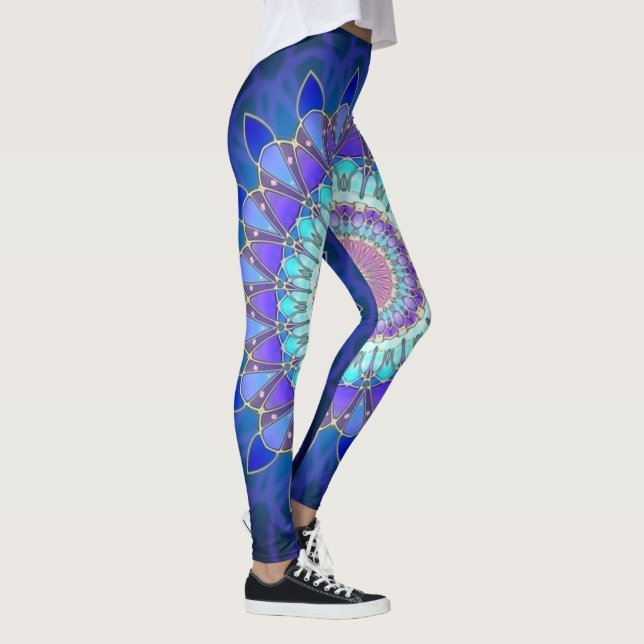 LotusblommablommaMandala - cyan violet för blått Leggings (Höger)