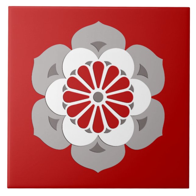 Lotusblommar blommar mandalaen, mörk - som är röd kakelplatta (Framsidan)