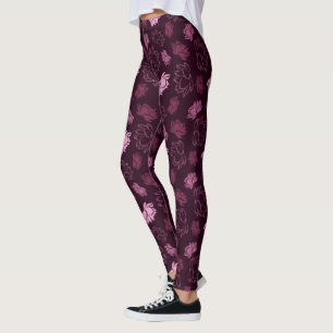 Lotusblommönster i burgunderfärg leggings