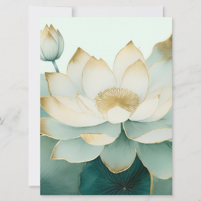 Lotusblommor Guldkanter Pastellgrön  (Framsida)