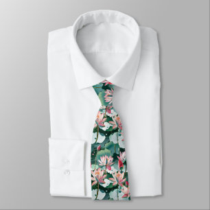 Lotusblommor & Näckrosblad Sömlöst Elegant Blommot Slips