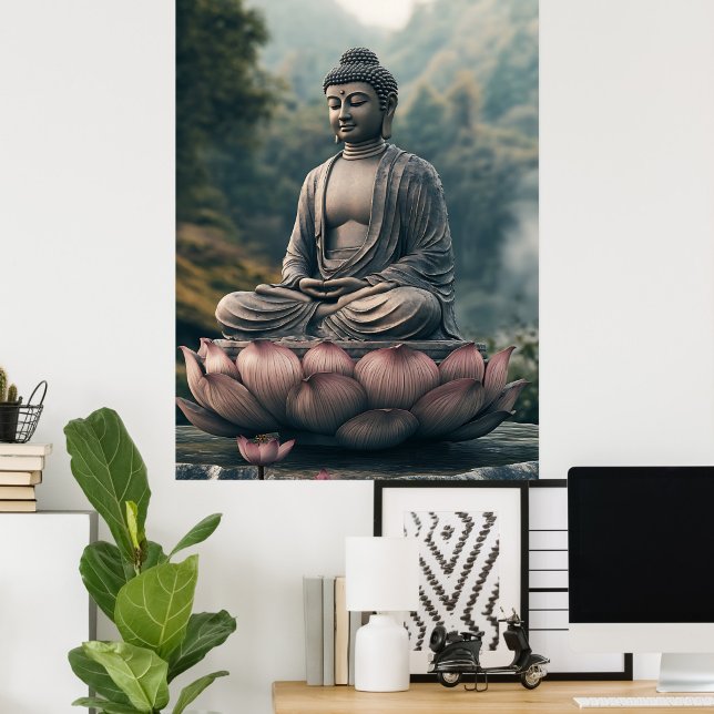 Lotusbuddhas serenitet poster (“Find stillness within the bloom of life.”)