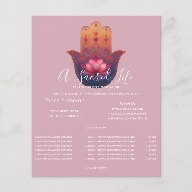 Lotussegning | Hamsa Hand Flygblad (Framsidan)