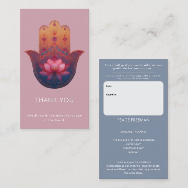 Lotussegning | Hamsa Hand Visitkort (Fram/baksida)