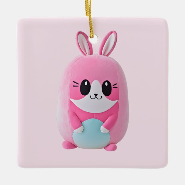 "Lou Lou". En fegt rosa varelse Julgransprydnad Keramik (Framsida)