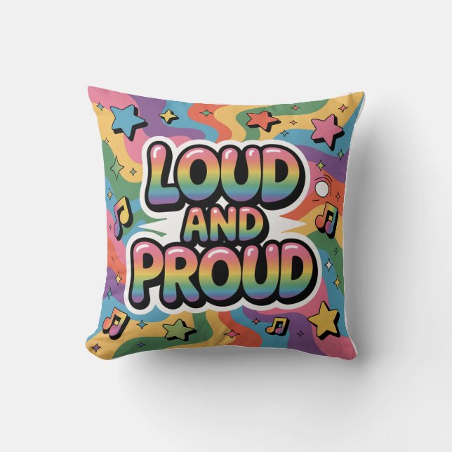 Loud och Proud - Färgfull Psychedelic LGBTQ+ Ally Kudde (Framsida)