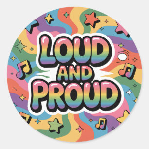 Loud och Proud - Färgfull Psychedelic LGBTQ+ Ally Runt Klistermärke