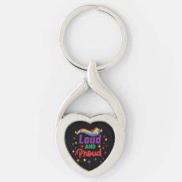 Loud och stolt HGBTQ Twisted Heart Silverfärgad Nyckelring