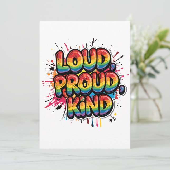 Loud Proud Kind Rainbow Pride Quote Inbjudningar (Stående Fram)
