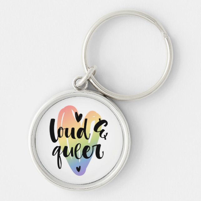 Loud & Queer | Vattenfärgshjärta Rund Silverfärgad Nyckelring (Framsidan)