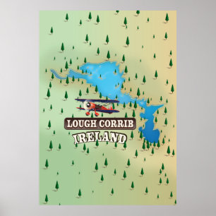 Lough Corrib Ireland Vintage Karta. Poster