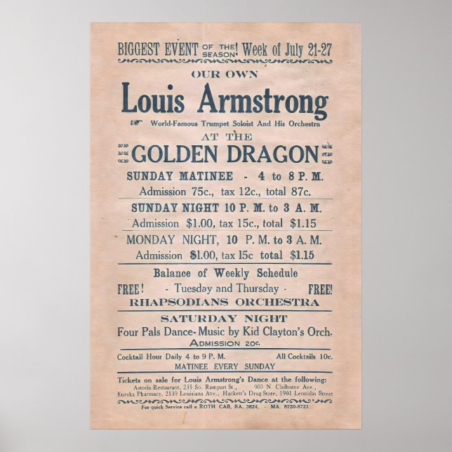 Louis Armstrong jazzaffisch - Golden Dragon - Ny Poster (Framsidan)