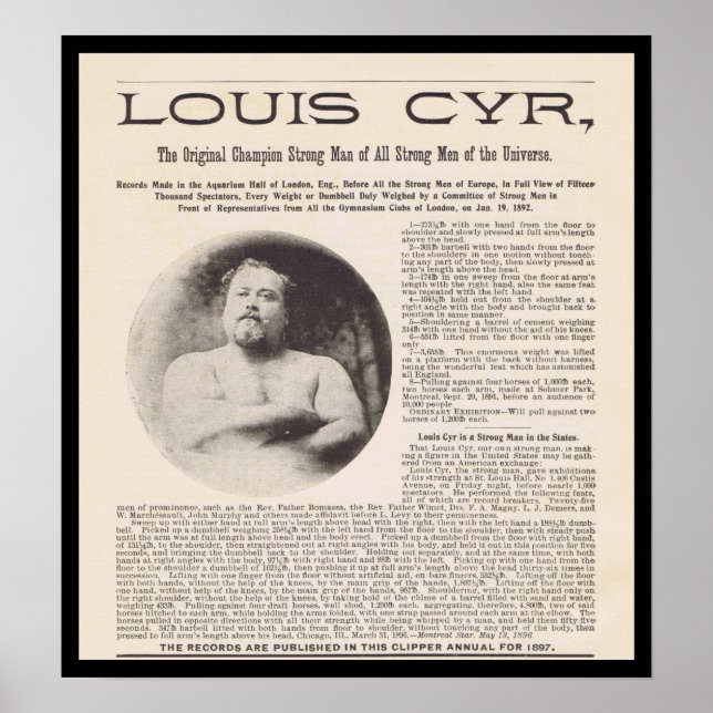 Louis CYR Strongest Man i Universe Circa 1897 Poster (Framsidan)