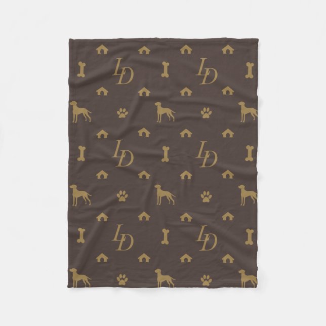 Louis Doberman Silhouette Monogram Luxury Hund Fleecefilt (Framsidan)
