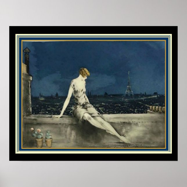Louis Icart "Balcony in Paris" Deco Print 16x20 Poster (Framsidan)