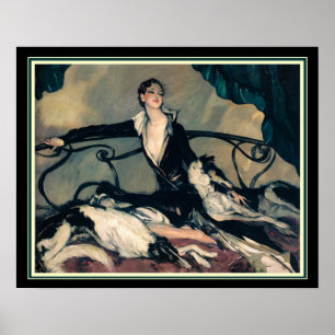 Louis Icart "flicka med vinthundar" 16 x 20 Poster