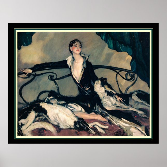 Louis Icart "Girl with Greyhounds" 16 x 20 Poster (Framsidan)