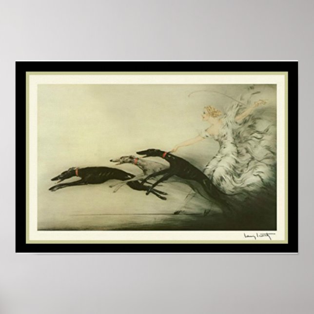 Louis Icart "Tävla Greyhounds" Art Deco Print Poster (Framsidan)