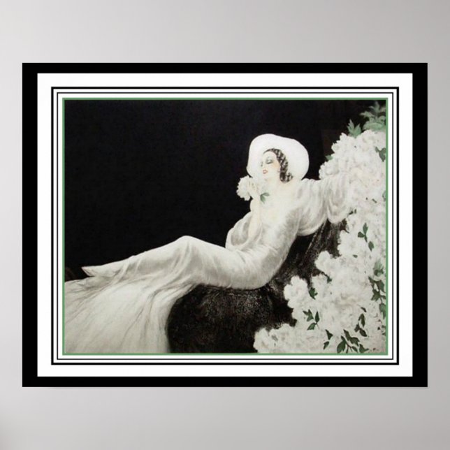 Louis Icart "White Flowers" Art Deco Print 16x20 Poster (Framsidan)