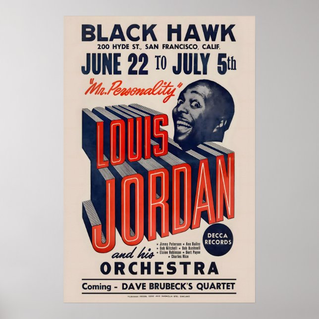 Louis Jordan jazz-affisch - Black Hawk - San Poster (Framsidan)