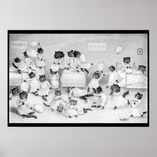 Louis Wain Cat Art Be om Bra kattkuddstrid Poster