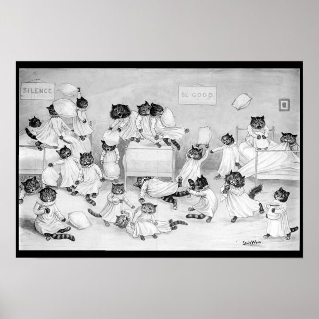 Louis Wain Cat Art Be om Bra kattkuddstrid Poster (Framsidan)