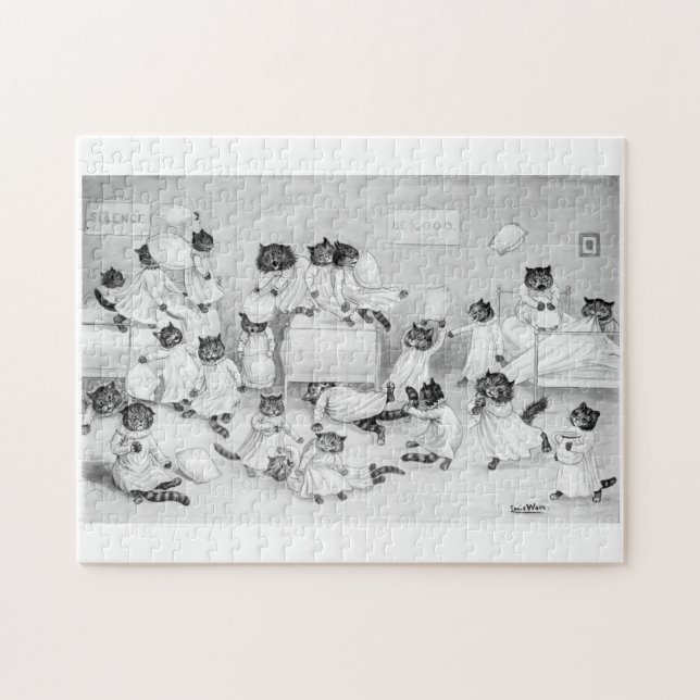 Louis Wain Cat Art Be om Bra kattkuddstrid Pussel (Horisontell)