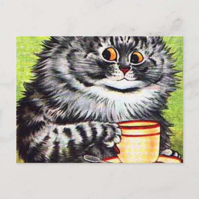 Louis Wain Cat Drinking Coffee Vykort (Framsida)