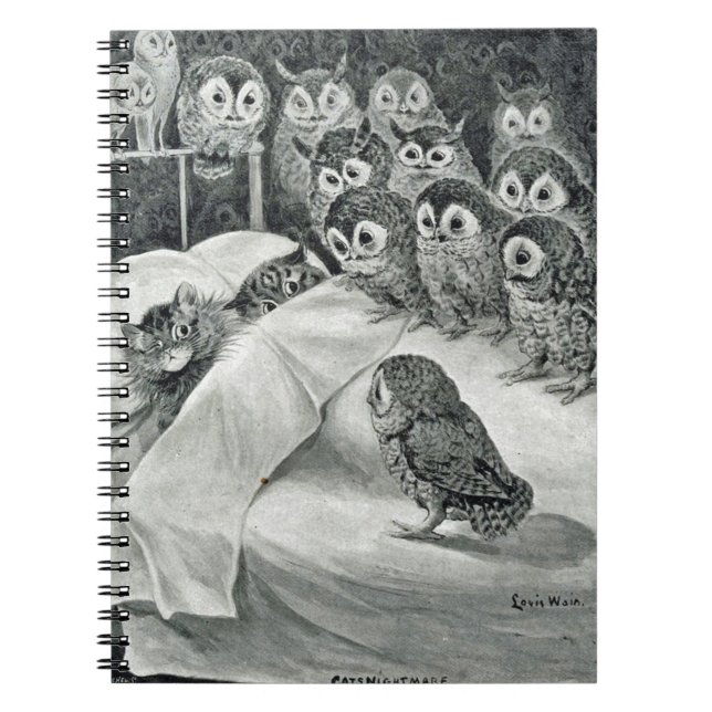 Louis Wain Cat Nightmare Uggla Bird Anteckningsbok (Framsidan)