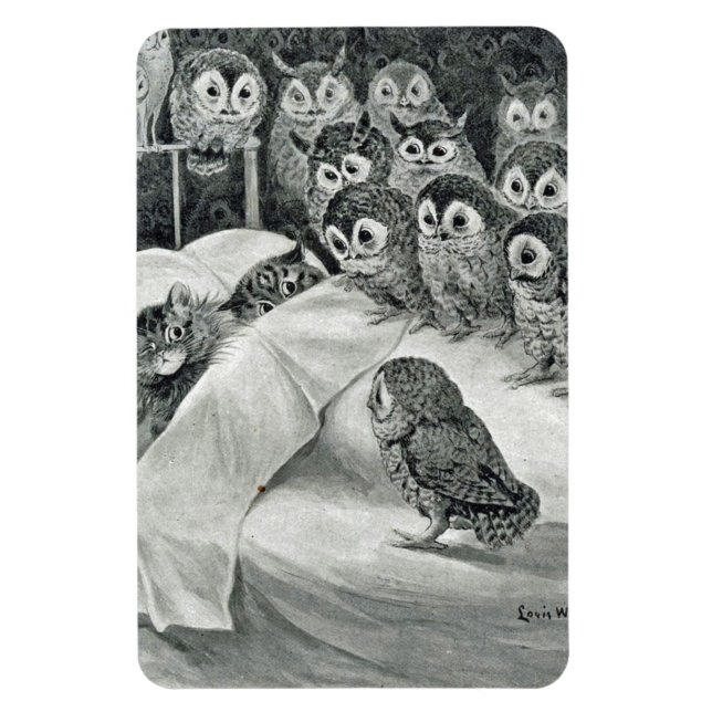 Louis Wain Cat Nightmare Uggla Bird Magnet (Vertikal)