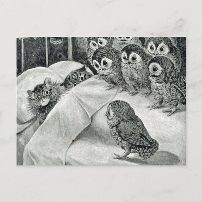 Louis Wain Cat Nightmare Uggla Bird Vykort (Framsida)