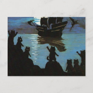 Louis Wain Cat Pirater Galleon i Måne Light Vykort