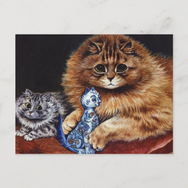 Louis Wain Cat som innehar en Cat Trinket Vykort (Framsida)