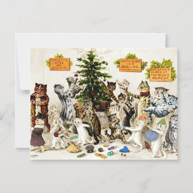Louis Wain Cats Christmas Party Magnetic Card Magnetisk Inbjudningskort (Framsida)