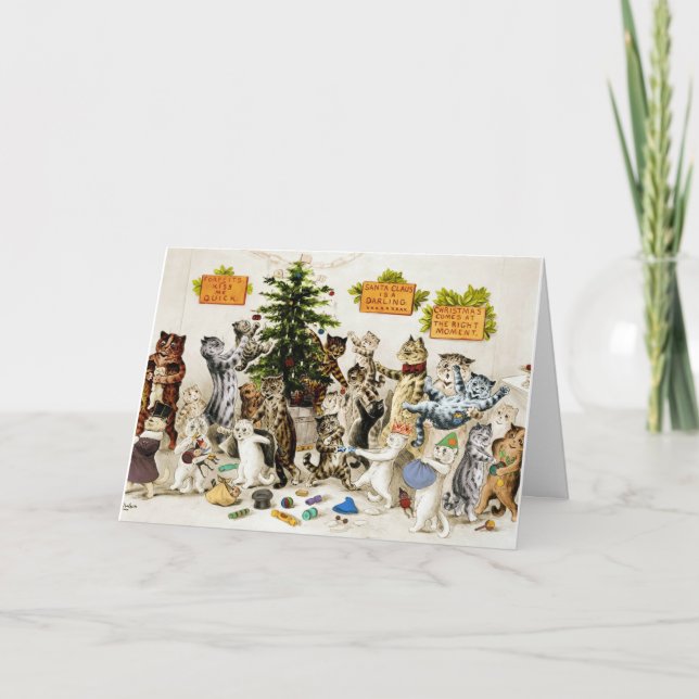 Louis Wain Cats Christmas Tree Decorating Party Helgkort (Framsida)