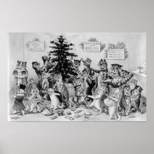 Louis Wain Cats Decorating Julgran Poster