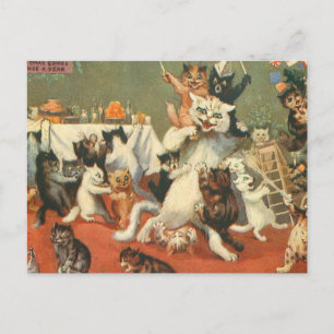 Louis Wain God jul Vykort