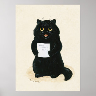 Louis Wain Home Sweet Home Black Kitten Funny Cat Poster