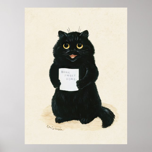 Louis Wain Home Sweet Home Black Kitten Funny Cat Poster (Framsidan)