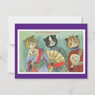 Louis Wain, Japanese Kimono Cat Art Postcard Vykort