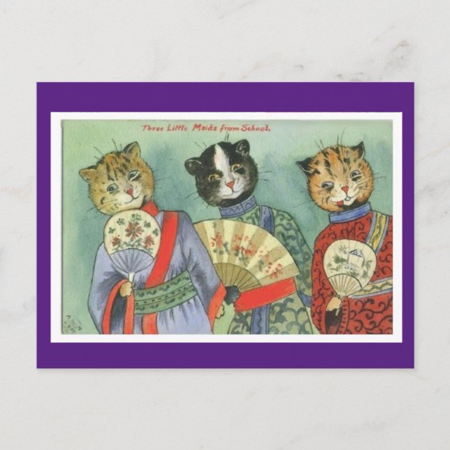 Louis Wain, Japanese Kimono Cat Art  Postcard Vykort (Framsida)