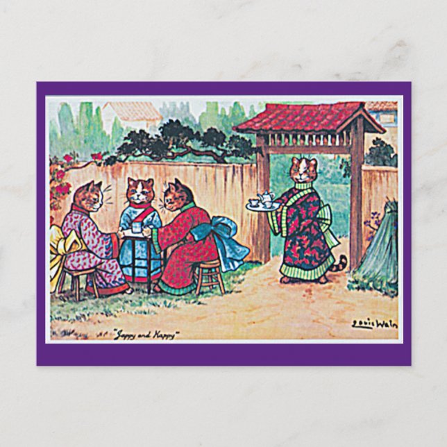 Louis Wain, Japansk Kimono Katt Konst  vykort (Framsida)