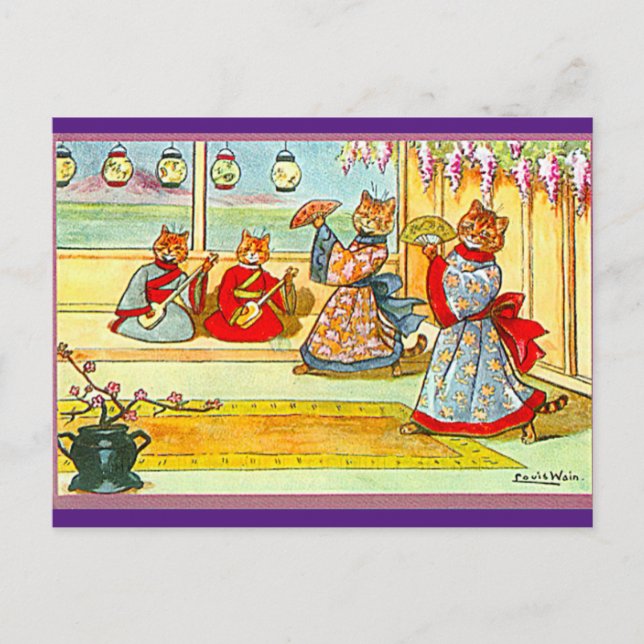 Louis Wain, japanskt Kimono Cat Art-vykort Vykort (Framsida)