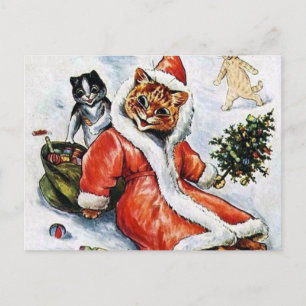 Louis Wain jul tomte katt Vykort