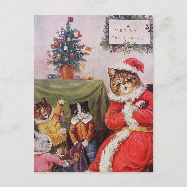 Louis Wain julkattsfamilj vintage vykort (Framsida)