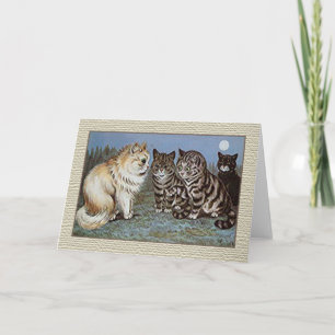 Louis Wain katt Notecard, månskenkatter Kort