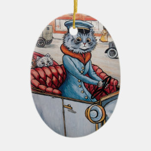 Louis Wain kattChaffeur jul Julgransprydnad Keramik