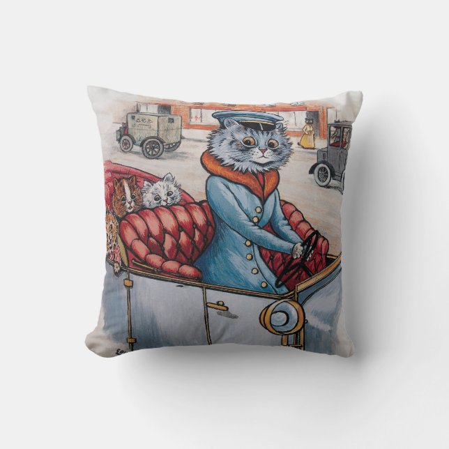Louis Wain - kattchaufför med kattungar Kudde (Framsida)